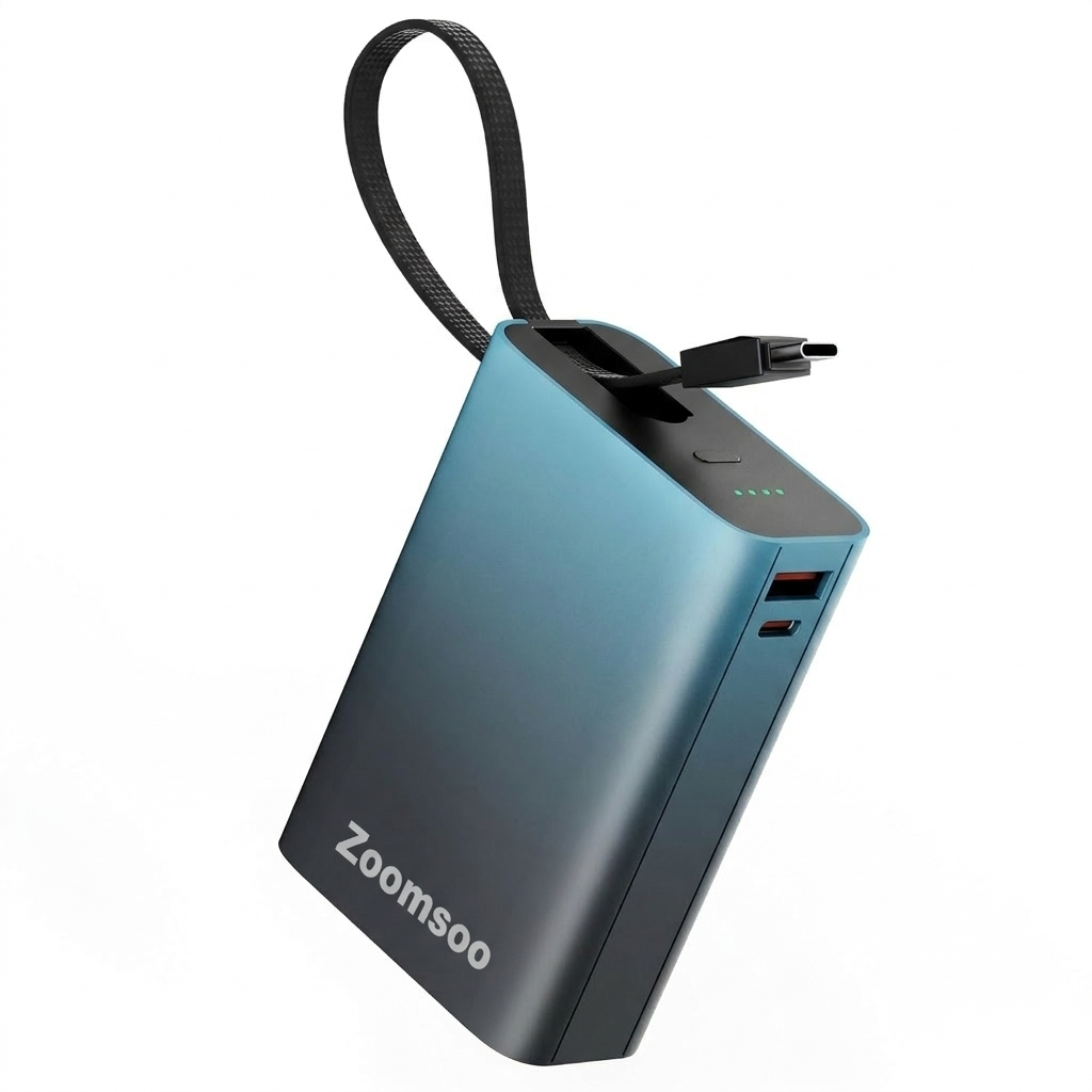 Zoomsoo 20000mAh Compact Power Bank with Type-C Cable, PD Fast Charging, Dual USB Output & LED Indicator